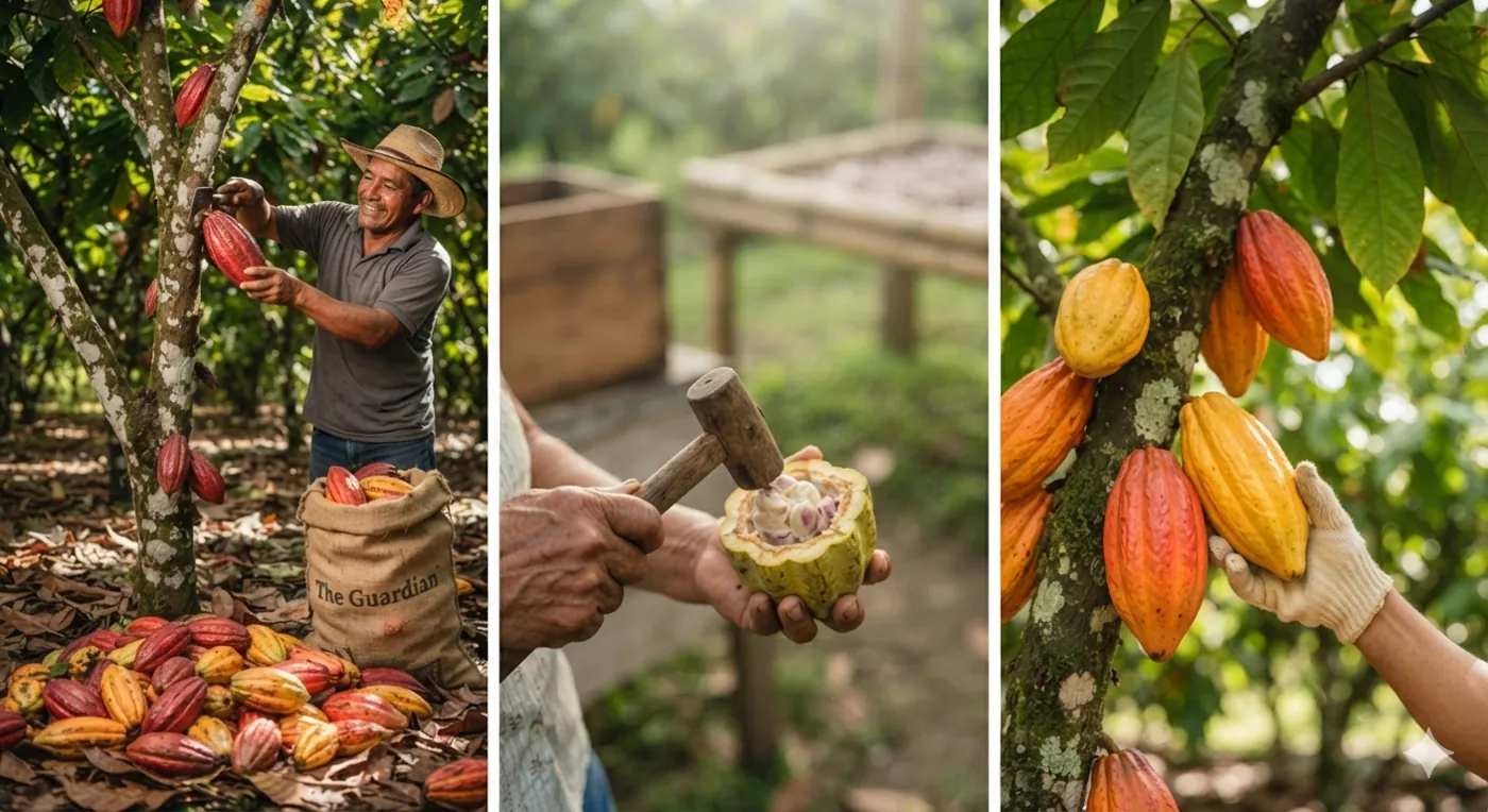 Manos expertas y cacao en finca